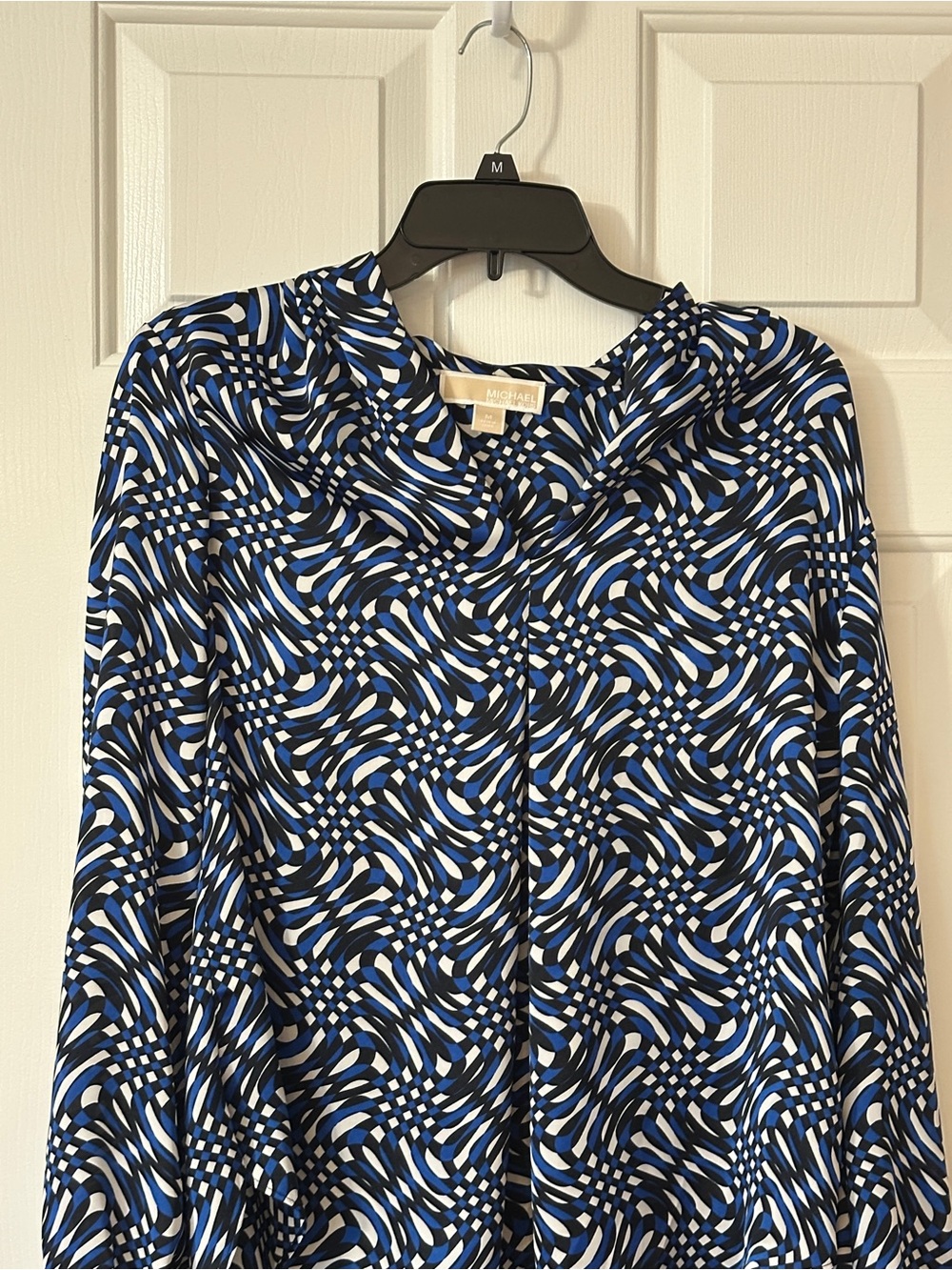 MICHAEL Michael Kors Blue Black White Swirl Print Top